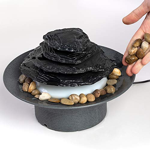 Indoor Fountain w/ Natural Water Sounds & Unique Underwater Lighting (Gray)