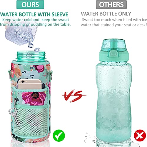 Half Gallon Motivational Water Bottle w/ Sleeve & Strap 64 OZ