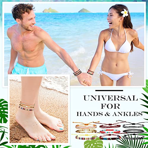 18 Pcs  Surfer Ankle Adjustable Beaded Anklets Unisex Handmade Braided Waterproof  Colorful Anklet