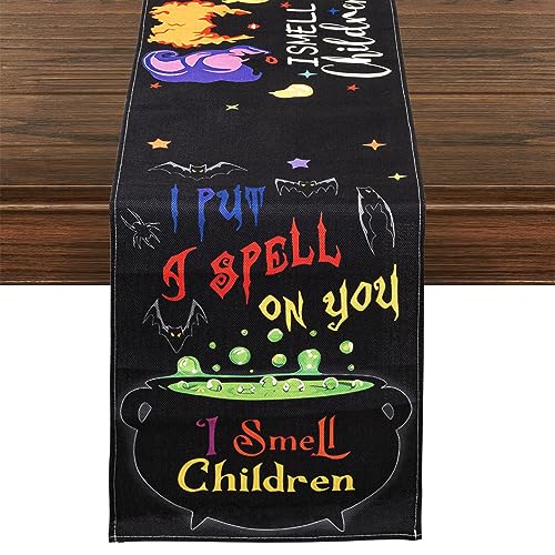 Halloween Table Runner, Hocus Pocus Burlap Halloween Runners Holiday Home Kitchen Dining Table