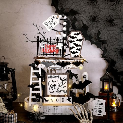 15 Pcs Halloween Tiered Tray  Set Cute  Wooden Signs Farmhouse Rustic