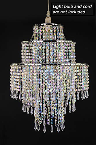 3 Tier Acrylic Chandelier Shade, Ceiling Light w/ Crystal Beads 12.6 inches Diameter