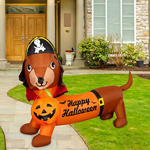 5 FT Halloween Inflatable Outdoor Dog w/ a Pumpkin Decoration