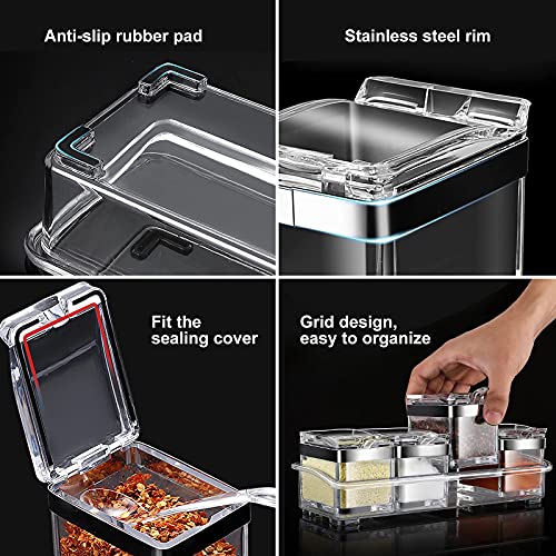 Set of 4 Acrylic Clear Box for Seasoning w/ Cover & Spoon