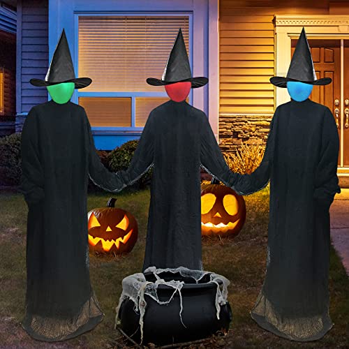 Halloween Decorations Large Light Up Holding Hands Screaming Witches Sound-Activated Sensor