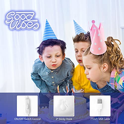 Good Vibes Neon Sign for Wall Decor, Reusable, Powered by USB (White, Pink, Blue)