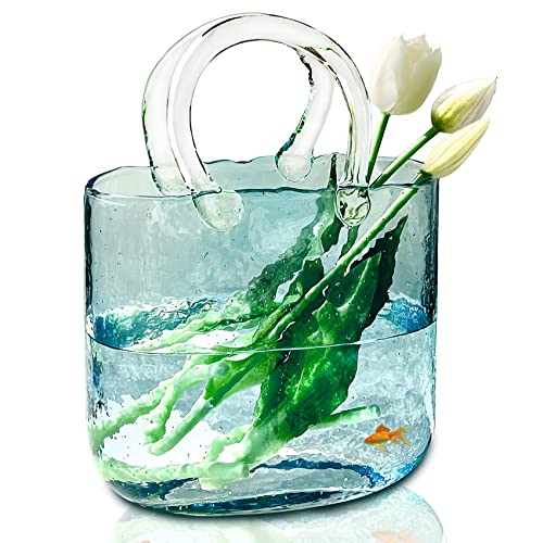 Vase for Flowers Clear Glass Bag Vase Unique Flower Vase Decorative Fish Bowl Handbag Cute Vase Bubble