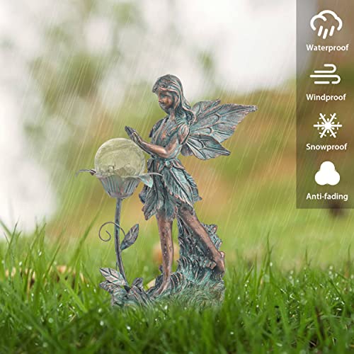 Large Fairy Garden Statue w/ Solar Powered Lights (Bronze)