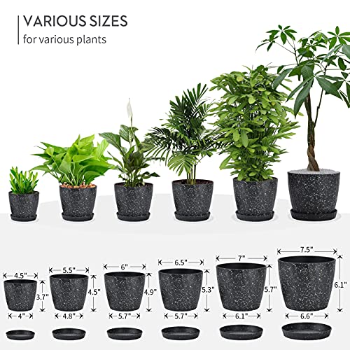 Set of 6 Plastic Planters with Saucer  7.5/7/6.5/6/5.5/4.5 Inch