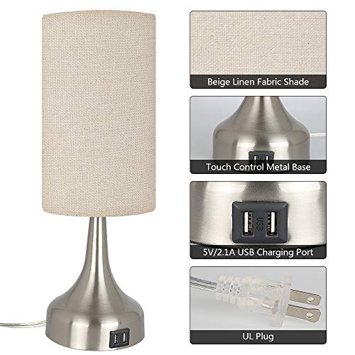 3-Way Dimmable Touch Control Table Lamp w/ USB Charging Port Set of 2 LED Bulb Included