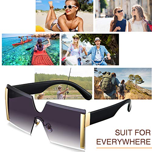 3 Pieces Oversized Square Sunglasses for Women Trendy Fashion Rimless Frame Glasses Transparent Eyewear