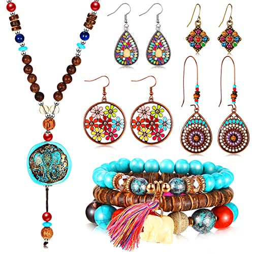 Beautiful 6 Pcs Boho Jewelry Set Vintage Dangle Earrings Beaded Bracelets Animal Tribe Beads Necklace for Women