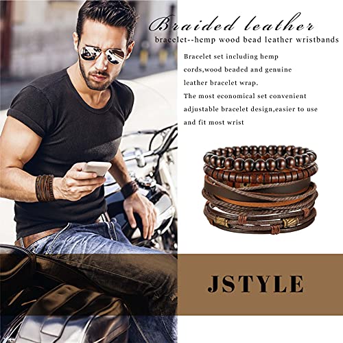 4Pcs Braided Leather Bracelet Cuff Bead Bracelet Set -Unisex