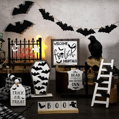 15 Pcs Halloween Tiered Tray  Set Cute  Wooden Signs Farmhouse Rustic