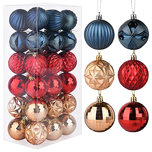 36 Pcs Christmas Balls Ornaments Shatterproof- Gold Red Blue