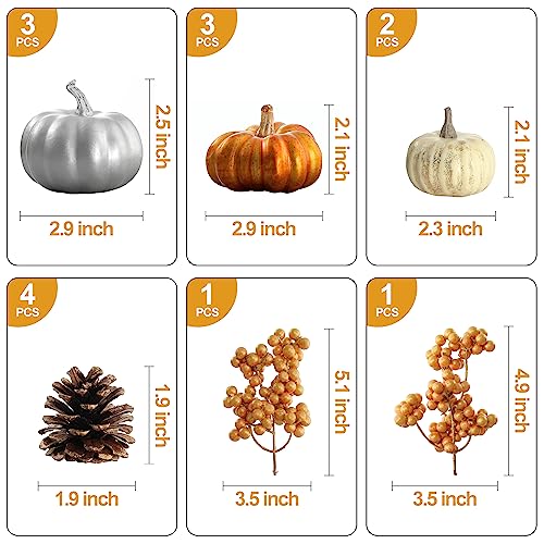 Pumpkin Decor Set, 23 PCS Fall Harvest Decorations Including Mini Pumpkins, Acorns, Pinecones, Berries, Maple Leaves