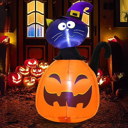 Halloween Inflatable Skull Face Spider Scary Creepy, Blow Up Spider with Built-in LED