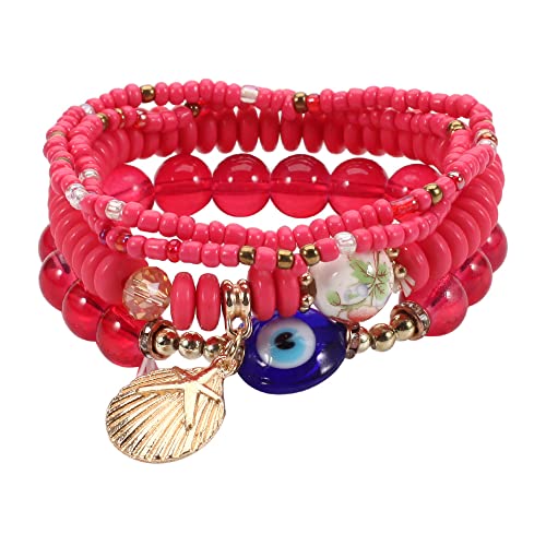 4/2 Sets Bohemia Evil Eye Beads Bracelets for Women