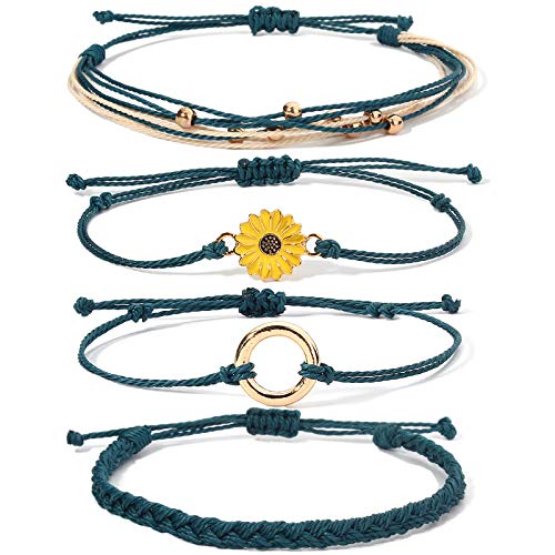 Sunflower String Bracelet Handmade Braided Rope Charms Boho Surfer Bracelet