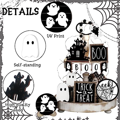 15 Pcs Halloween Tiered Tray  Set Cute  Wooden Signs Farmhouse Rustic