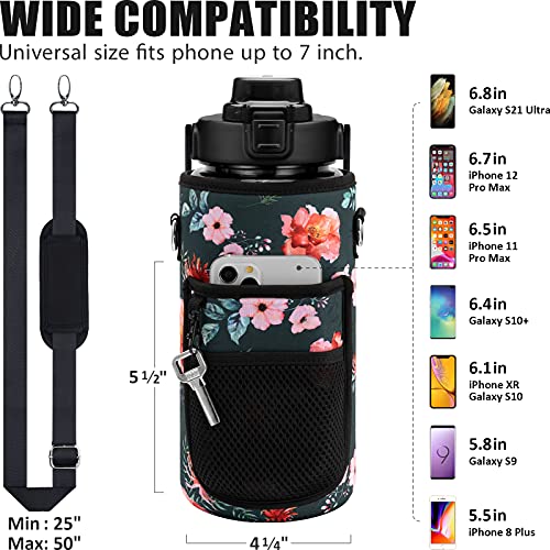 Half Gallon Motivational Water Bottle w/ Sleeve & Strap 64 OZ