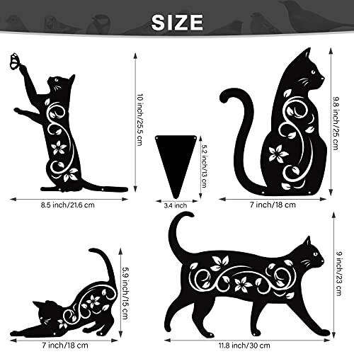 4 Pack Black Cat Silhouette Cute Metal Halloween Stakes