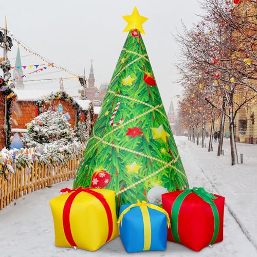 7 FT Christmas Inflatables Tree Outdoor Decorations Blow Up Yard Gift Box with Built-in LEDs