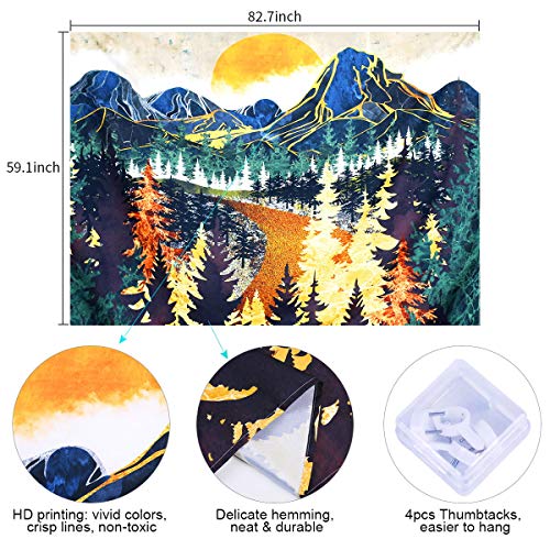 Mountain Forest Trees Art Sunset Tapestry for Home Decoration