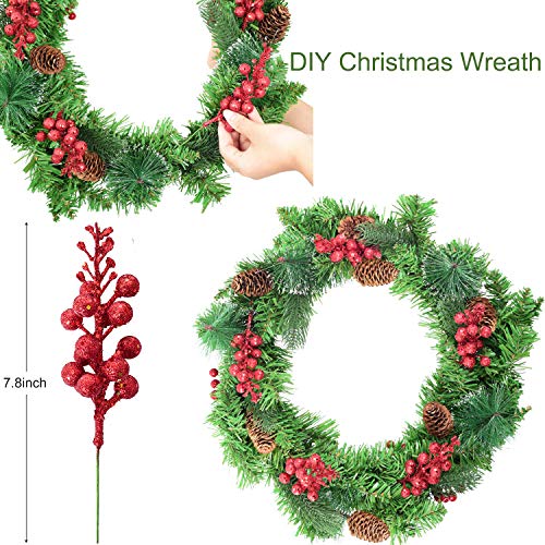 14 Pack Christmas Glitter Berries Stems- 7.8Inch