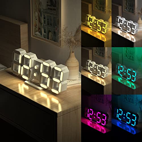 7 Colors LED 3D Digital Alarm Clock w/ Remote, 9.7"