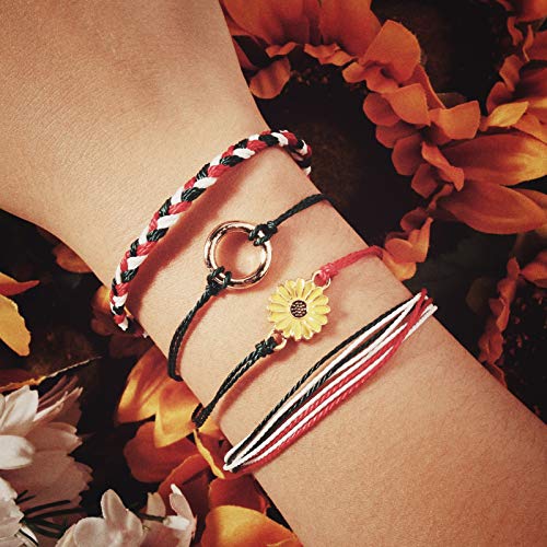 Sunflower String Bracelet Handmade Braided Rope Charms Boho Surfer Bracelet