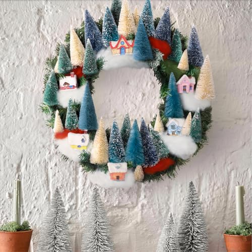 Christmas Wreaths for Front Door - 16 Inch Xmas Village Wreath - Holiday Decor for Home Wall Window