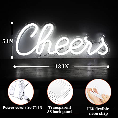Cheers Neon Sign, LED Neon Light for Wall Decor, USB Powered- White