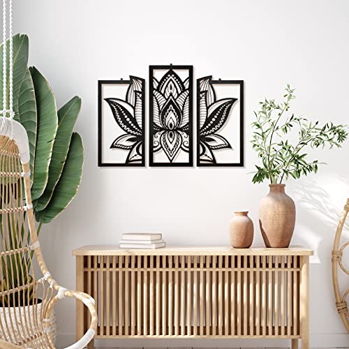 3 Pcs Large Lotus Flower Wall Art Mandala Carved Wood Wall Art Decoration