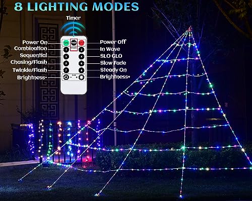 Spider Web Lights,  Giant Triangular LED Remote Control Multicolor Net Lights with 8 Light Modes