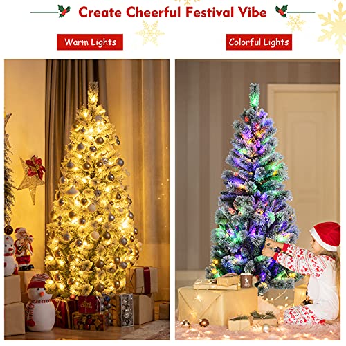 5f/6ft Pre-lit Snow Flocked Christmas Tree Decoration