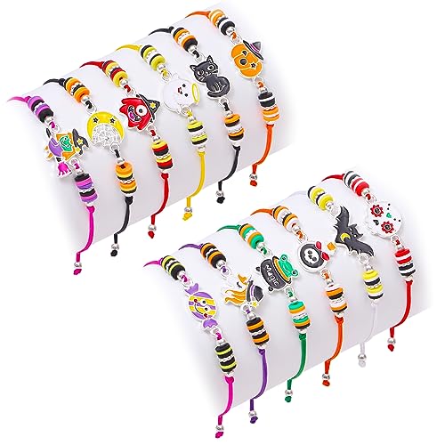 12 Pcs Bracelets for Girls Women Halloween Jewelry Friendship Braided Bracelet Pumpkin Ghost Charms Adjustable