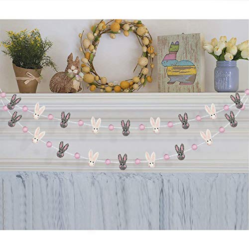 Bunny Ball Garland for Easter Decor (White/Pink/Grey)