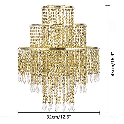 3 Tier Acrylic Chandelier Shade, Ceiling Light w/ Crystal Beads 12.6 inches Diameter