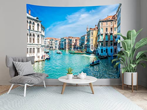 Venice Italy Tapestry Gondola Near Rialto Bridge on Grand Canal Street Venice Tapestry Wall Decoration