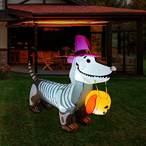 5Ft Halloween Inflatables Skeleton Puppy w/ Build-in LEDs