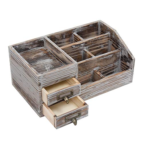 Rustic Wooden Desktop Organizer w/ 2 Tier Drawers