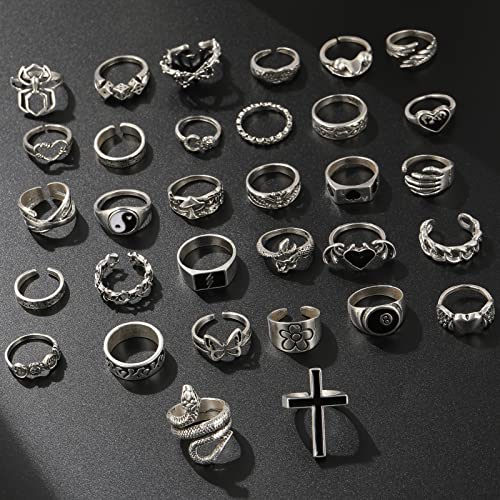 Vintage Silver Open Punk Rings for Men Women