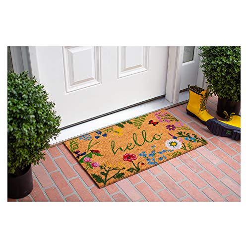 Floral Hello Doormat, 17" x 29", Multicolor