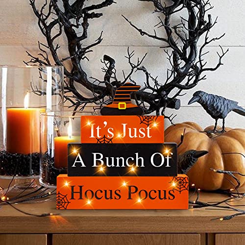 Halloween Wooden Block Sign with Led Lights- It's Just a Bunch of Hocus Pocus Decor