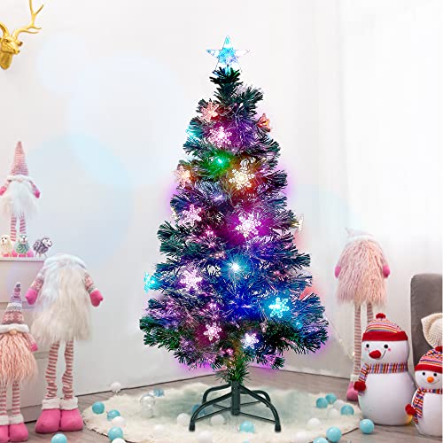 Pre-Lit Optical Fiber Christmas Artificial Tree w/ LED RGB Color Changing Lights