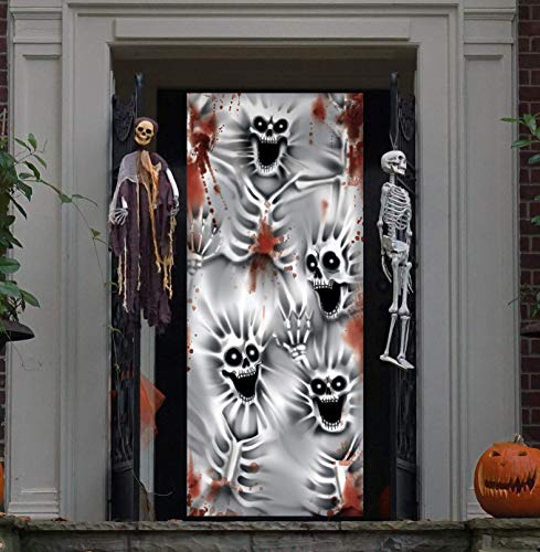 3D Design Scary Skeleton Door Cover for Halloween Skeleton Door, Window and Wall Cover