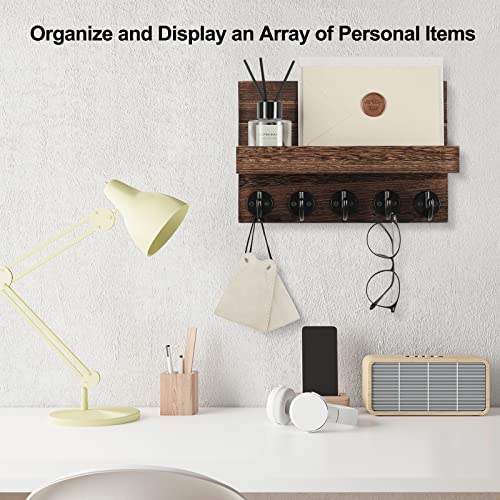 Key Holder for Wall, Decorative Key and Mail Holder with Shelf Has Large Key Hooks for Bags, Coats, Umbrella