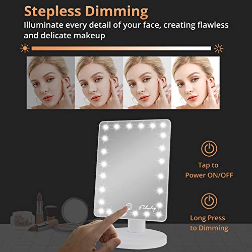 Makeup Mirror w/ Lights & 10X Magnifying Mirror - 24 LED Lighting Adjustable, Dual Power Supply, Touch Screen