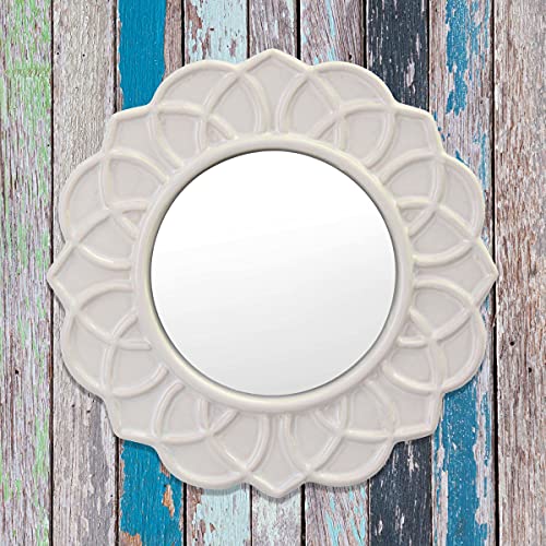 Decorative 9" Round Floral Ceramic Accent Wall Mirror